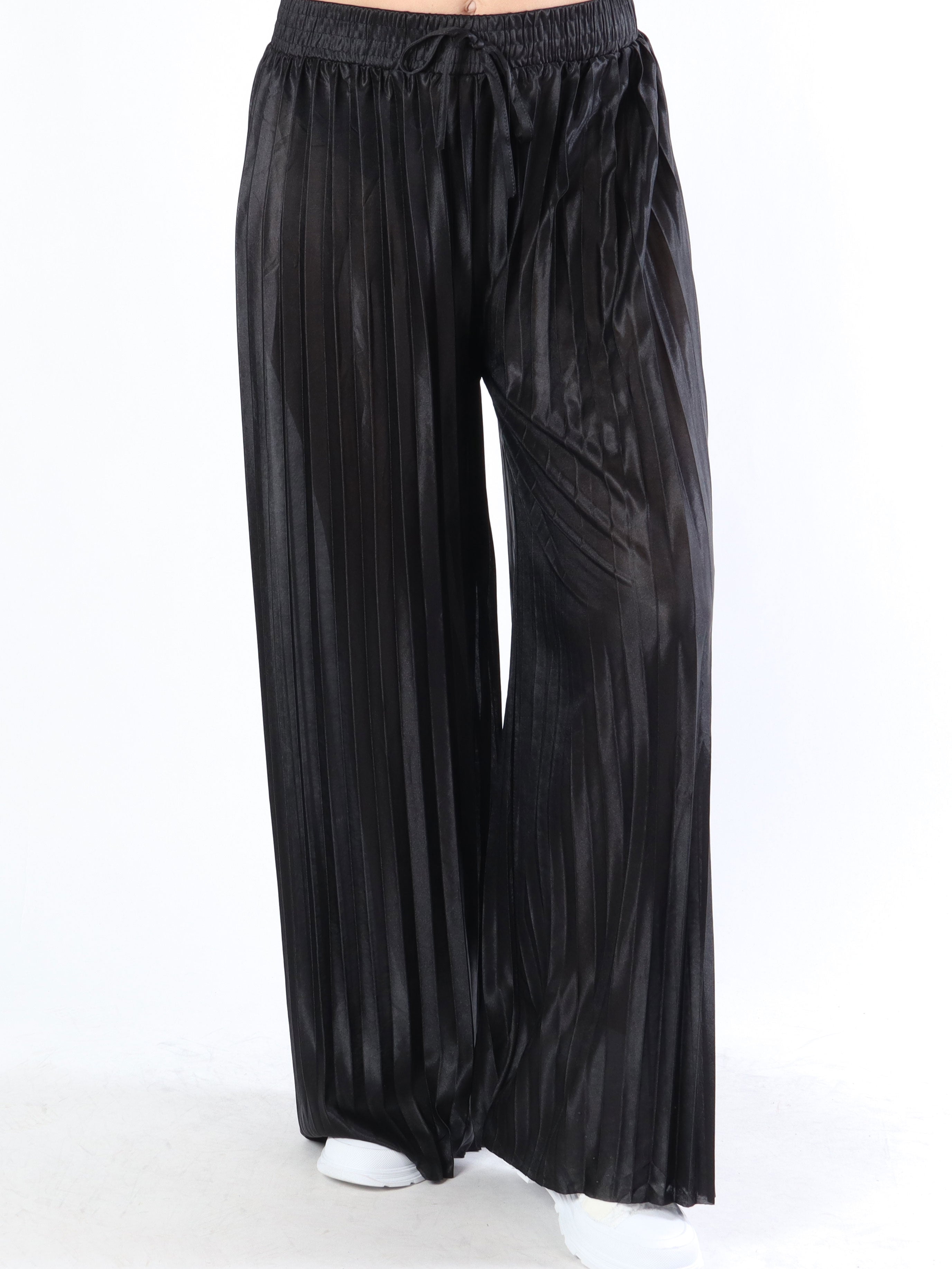 Callie - Enkla plisserade byxor i glänsande tyg